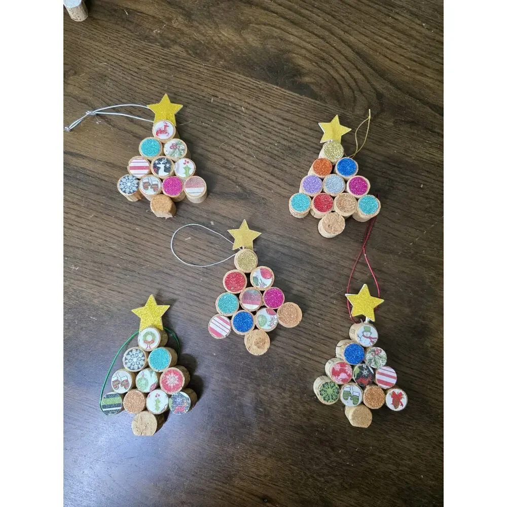 New Christmas Tree Ornaments Wine‎ Cork Set of 5 Handmade